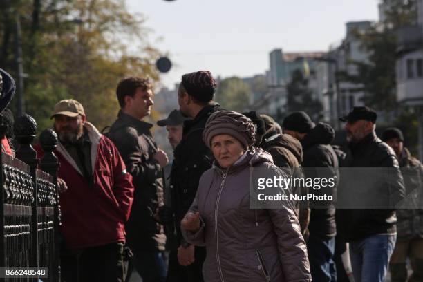 Protesters tent camp in Kyiv, Ukraine, Oct.25, 2017. Dozens Ukrainians set up a tent camp in front of Parliament after a large-scale rally to demand...