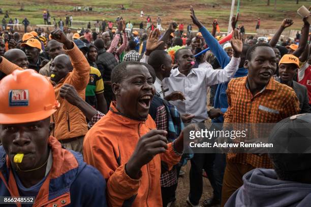 Opposition supporters rally for presidential candidate Raila Odinga in Uhuru Park on October 25, 2017 in Nairobi, Kenya. Tensions are high as Kenyans...