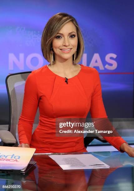 Satcha Pretto is seen on the set of 'Despierta America' at Univision Studios on October 25, 2017 in Miami, Florida.