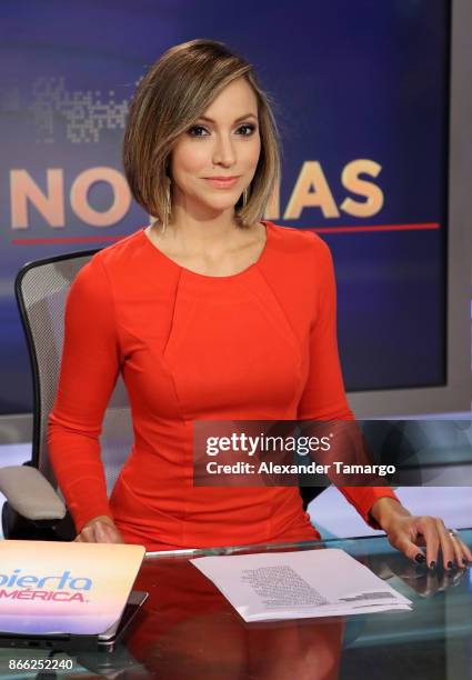 Satcha Pretto is seen on the set of 'Despierta America' at Univision Studios on October 25, 2017 in Miami, Florida.