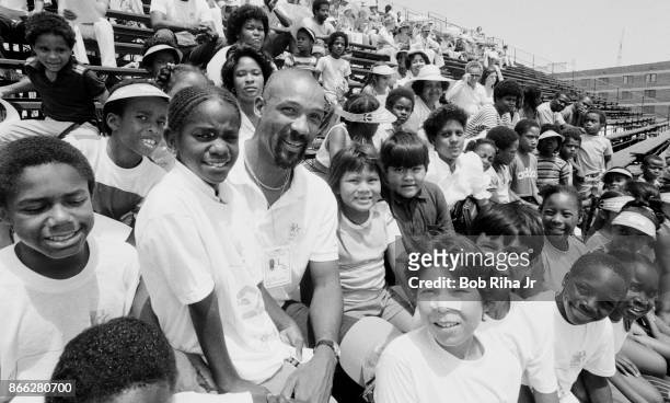 Olympian athlete John Carlos, who gave a militant Black Salute during the 1968 Olympics with children from his Los Angeles area youth center, August...