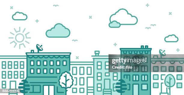 city building lines - high street stock illustrations