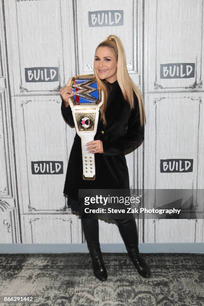 Smackdown Womens Champion Natalya attends Build Series to discuss "Total Divas" at Build Studio on October 25, 2017 in New York City.