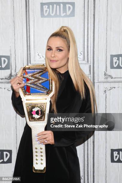 Smackdown Womens Champion Natalya attends Build Series to discuss "Total Divas" at Build Studio on October 25, 2017 in New York City.