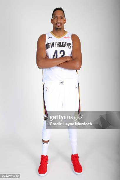Alexis Ajinca of the New Orleans Pelicans poses for a portrait during 2017 NBA Media Day on October 10, 2017 at the Ochsner Sports Performance Center...