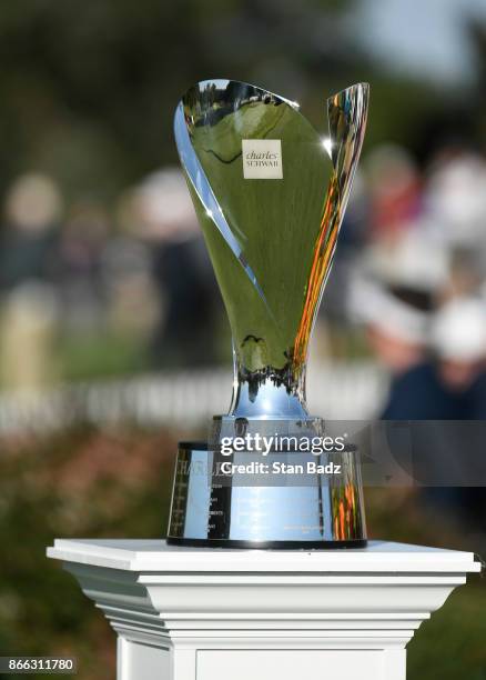 The Charles Schwab Cup is displayed on the first hole during the first round of the PGA TOUR Champions Dominion Energy Charity Classic at The Country...