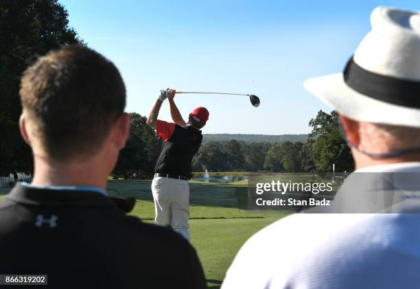 Fans watch play on the first hole during the first round of the PGA TOUR Champions Dominion Energy Charity Classic at The Country Club of Virginia on...