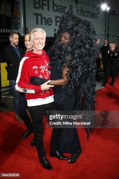 Grace Jones and Philip Treacy attend the 'Grace Jones: Bloodlight And Bami' UK premiere at BFI Southbank on October 25, 2017 in London, England.