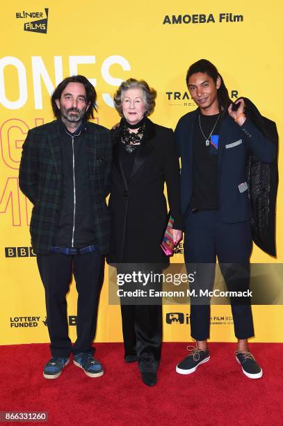 Ivor Guest, Viscountess Wimborne, and Paulo Goude attend the 'Grace Jones: Bloodlight And Bami' UK premiere at BFI Southbank on October 25, 2017 in...