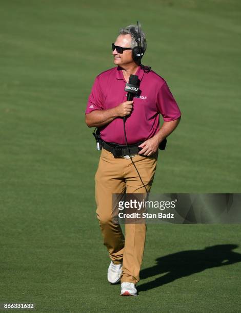 Golf Channel walking announcer John Cook is seen on the second hole during the first round of the PGA TOUR Champions Dominion Energy Charity Classic...