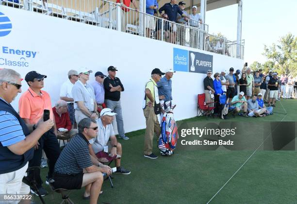 Tom Lehman waits to play a shot on the 18th hole during the first round of the PGA TOUR Champions Dominion Energy Charity Classic at The Country Club...