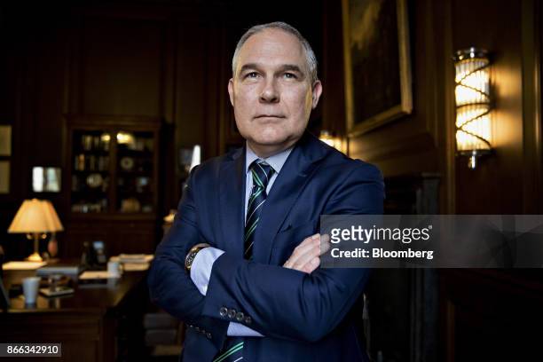 Scott Pruitt, administrator of the Environmental Protection Agency , stands for a photograph after an interview in his office at the EPA headquarters...