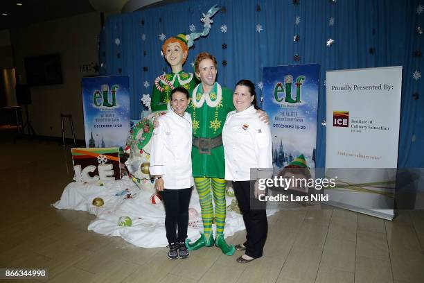 Chef Elisa Strauss, Actor Eric Williams and ICE chef Penny Stankiewicz attend the unveiling of The Big Apple's Biggest Rice Krispies Sculpture...