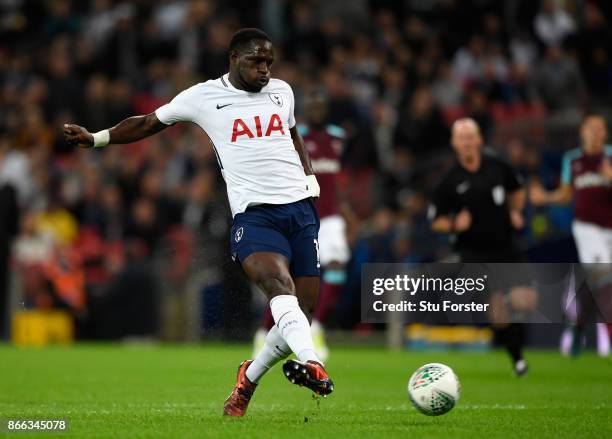Moussa Sissoko of Tottenham Hotspur scores his side's first goal during the Carabao Cup Fourth Round match between Tottenham Hotspur and West Ham...