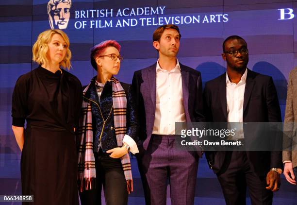 Breakthrough Brits Lydia Hampson, Anna Hollinrake, Kit Fraser and Segun Akinola attend the Burberry BAFTA Breakthrough Brits 2017 at the global...