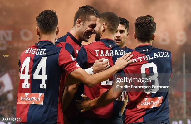Andrej Galabinov and Adel Taarabt of Genoa CFC celebrate the 1-0 goal scored by Adel Taarabt during the Serie A match between Genoa CFC and SSC...