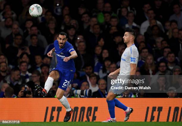 Davide Zappacosta of Chelsea and Kevin Mirallas of Everton in action during the Carabao Cup Fourth Round match between Chelsea and Everton at...