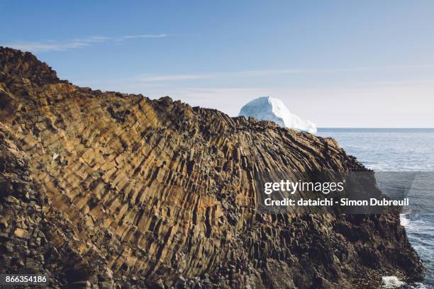 kuannit basalt columns and iceberg - basalt stone stock pictures, royalty-free photos & images