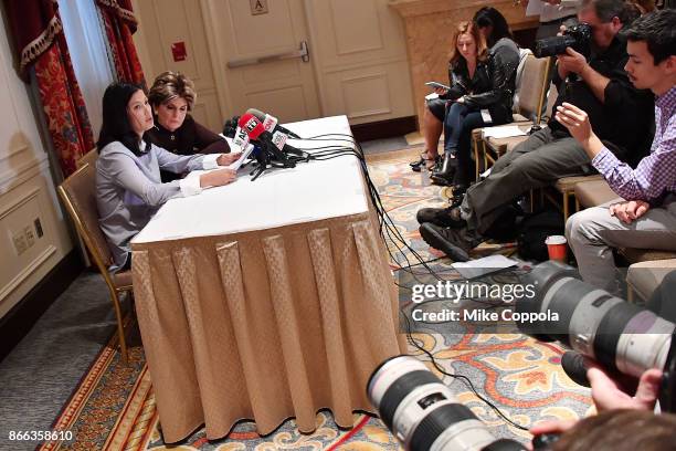 New alleged victim of Harvey Weinstein, Natassia Malthe and Attorney Gloria Allred speak during a press conference held at Lotte New York Palace at...