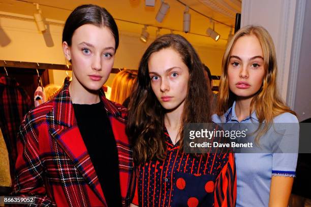 Scarlett Caudwell-Burgess, Sophia Roberts and Florence Clapcott attend the Burberry BAFTA Breakthrough Brits 2017 at the global Burberry flagship on...