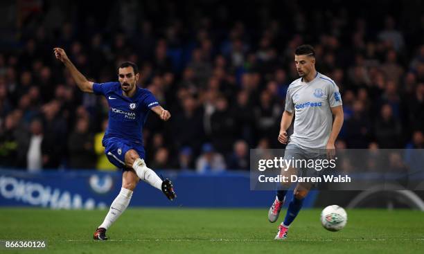 Davide Zappacosta of Chelsea and Kevin Mirallas of Everton in action during the Carabao Cup Fourth Round match between Chelsea and Everton at...