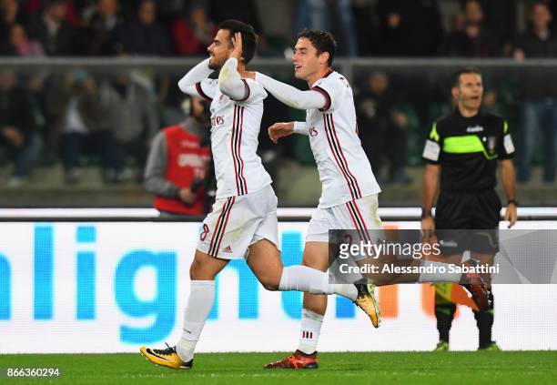 Fernandez Saenz Jesus Joaquin Suso of AC Milan celebrates after scoring the opening goal during the Serie A match between AC Chievo Verona and AC...