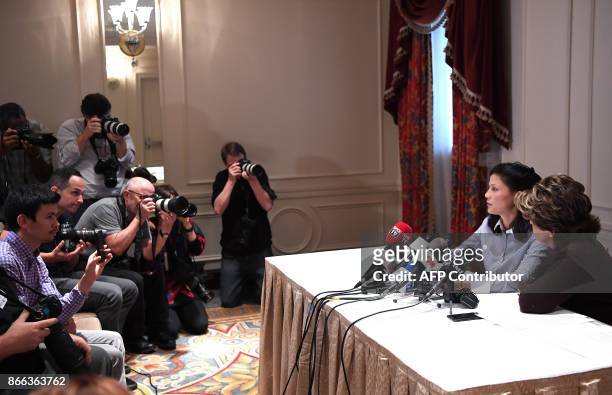 New alleged victim of film producer Harvey Weinstein, actor and model Natassia Malthe and her Attorney Gloria Allred speak during a press conference...
