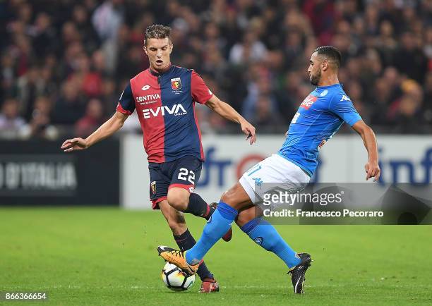 Player of SSC Napoli Faouzi Ghoulam vies with Genoa CFC player Darko Lazovic during the Serie A match between Genoa CFC and SSC Napoli at Stadio...