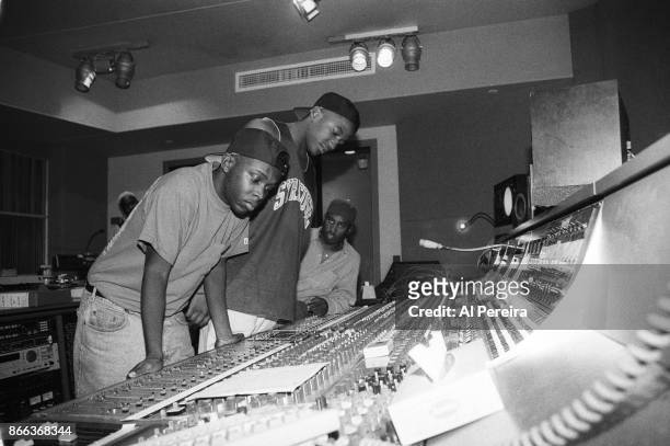 Phife Dawg, Q-Tip and Ali Shaheed Muhammad of the hip hop group 'A Tribe Called Quest' pose for a portrait in the studio on September 10, 1991 in New...