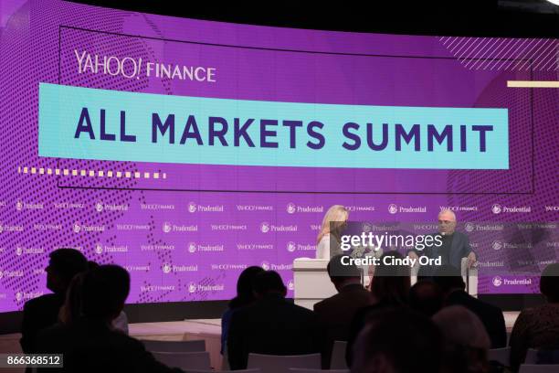 Julia La Roche and Aetna Chairman & CEO Mark Bertolini speak onstage at the Yahoo Finance All Markets Summit on October 25, 2017 in New York City.