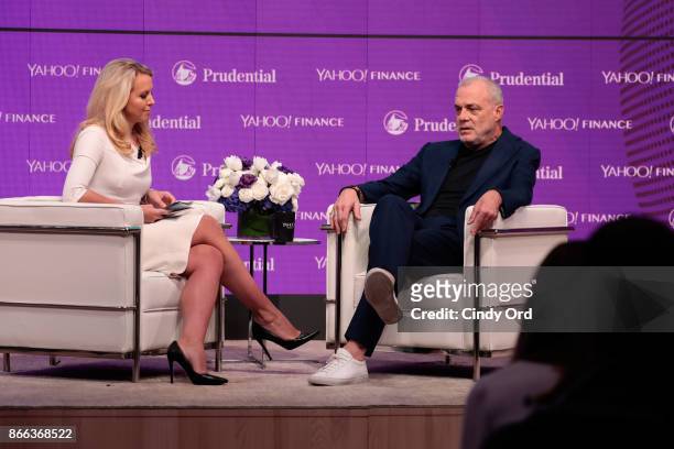 Julia La Roche and Aetna Chairman & CEO Mark Bertolini speak onstage at the Yahoo Finance All Markets Summit on October 25, 2017 in New York City.