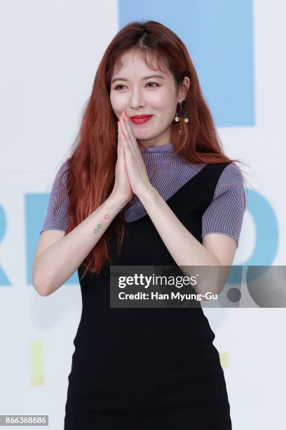 Singer Hyun-A of South Korean girl group 4minute attends the KBS Idol Rebooting Project "The Unit" Press Conference on October 25, 2017 in Seoul,...