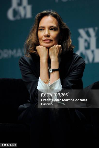 Daniela Michel President of the Morelia International Fil Festival gestures during a press conference and talk about the new movie 'The Shape of...