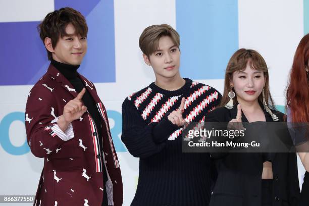 Singer Hwang Chi-Yeul aka Chiyeul Hwang, Taemin of South Korean boy band SHINee and Jo Hyun-A aka Jo Hyuna of Urban Zakapa attend the KBS Idol...