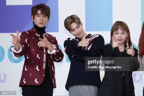 Singer Hwang Chi-Yeul aka Chiyeul Hwang, Taemin of South Korean boy band SHINee and Jo Hyun-A aka Jo Hyuna of Urban Zakapa attend the KBS Idol...