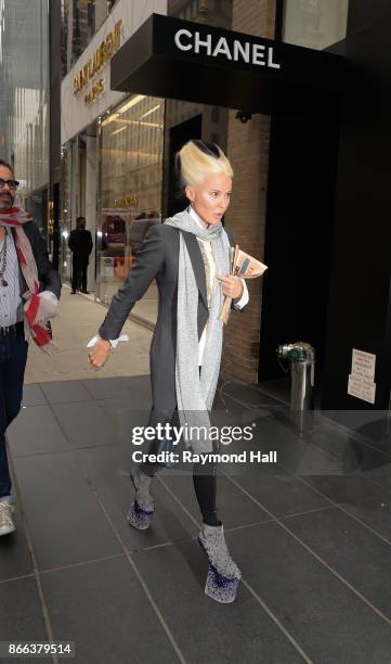 Daphne Guinness is seen walking in Midtown on October 25, 2017 in New York City.