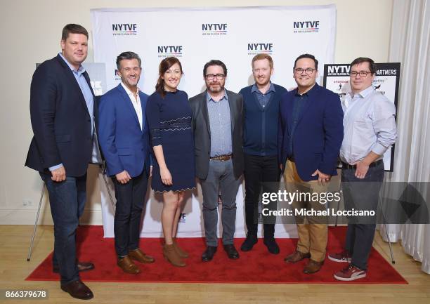 Jan Diedrichsen, Chris Loveall, Celia Pacquola, Kevin Whyte, Luke McGregor, Alex Schwarm and Terence Gray attend the Rosehaven Screening during NYTVF...