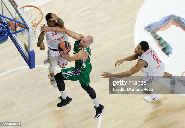 James Augustine, #40 of Unicaja Malaga in action during the 2017/2018 Turkish Airlines EuroLeague Regular Season Round 3 game between Unicaja Malaga...