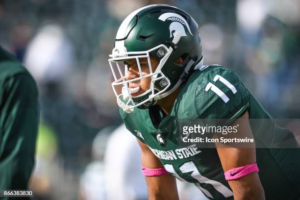 Spartans running back Connor Heyward goes through warm ups before a Big Ten Conference NCAA football game between Michigan State and Indiana on...