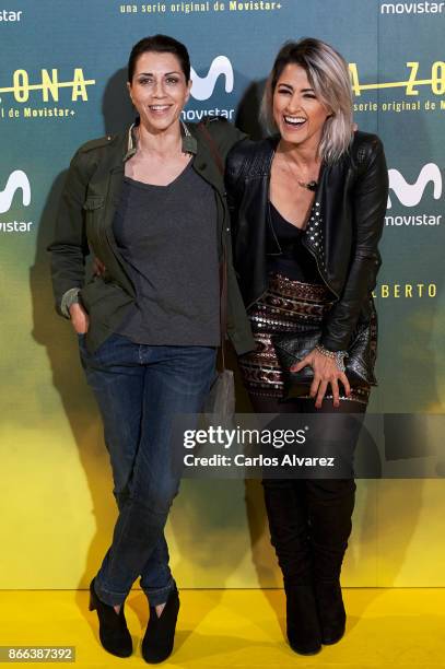 Actress Alicia Borrachero and singer Barei attend 'La Zona' premiere at the Capitol cinema on October 25, 2017 in Madrid, Spain.