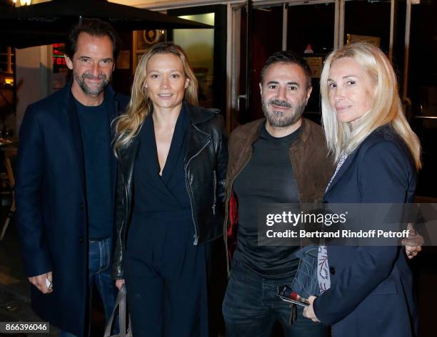 Co-Adapter Stephane de Groodt, humorist Caroline Vigneaux, actor Jose Garcia and his wife director Isabelle Doval attend the "Novecento" 200th...