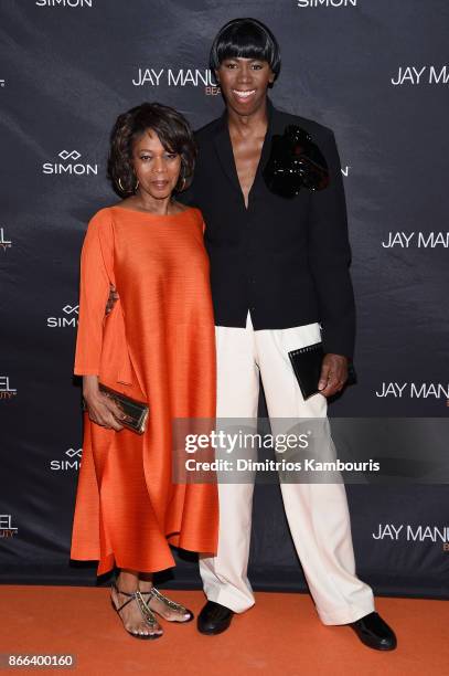 Alfre Woodard and J. Alexander attend the Jay Manuel Beauty x Simon Launch Event at Highline Stages on October 25, 2017 in New York City.