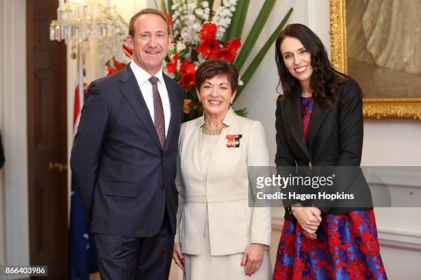 Prime Minister Jacinda Ardern, former Labour leader Andrew Little and Governor-General Dame Patsy Reddy pose during a swearing-in ceremony at...