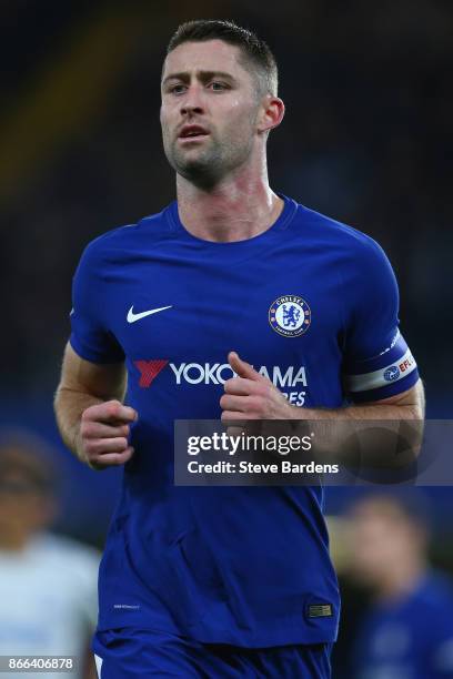 Gary Cahill of Chelsea during the Carabao Cup Fourth Round match between Chelsea and Everton at Stamford Bridge on October 25, 2017 in London,...