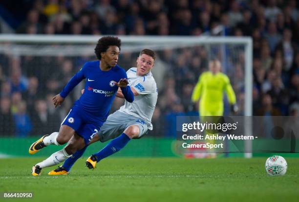 Chelsea's Willian holds off the challenge from Everton's James McCarthy during the Carabao Cup Fourth Round match between Chelsea and Everton at...