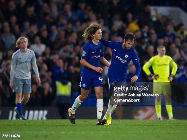 Chelsea's Cesc Fabregas congratulates Ethan Ampadu during the Carabao Cup Fourth Round match between Chelsea and Everton at Stamford Bridge on...
