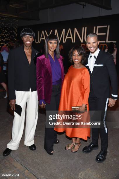 Alexander, Iman Abdulmajid, Alfre Woodard, and Jay Manuel attend the Jay Manuel Beauty x Simon Launch Event at Highline Stages on October 25, 2017 in...