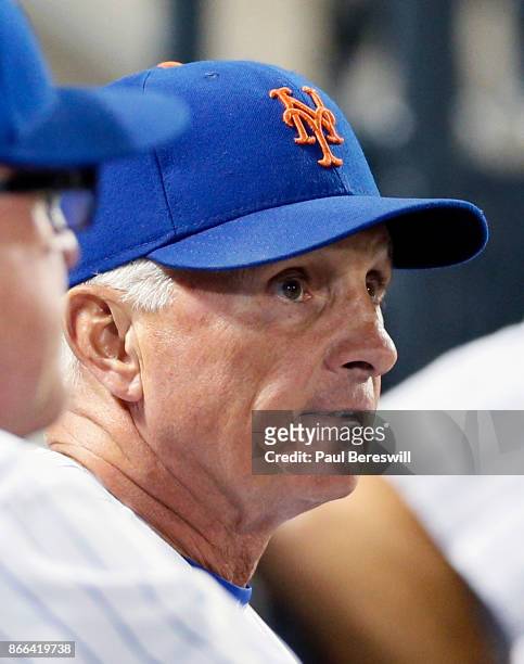 Manager Terry Collins of the New York Mets watches from the dugout during an MLB baseball game against the Washington Nationals on September 22, 2017...