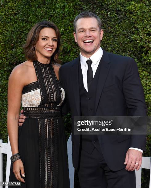 Actor Matt Damon and wife Luciana Damon arrive at the premiere of Paramount Pictures' 'Suburbicon' at Regency Village Theatre on October 22, 2017 in...