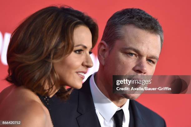 Actor Matt Damon and wife Luciana Damon arrive at the premiere of Paramount Pictures' 'Suburbicon' at Regency Village Theatre on October 22, 2017 in...